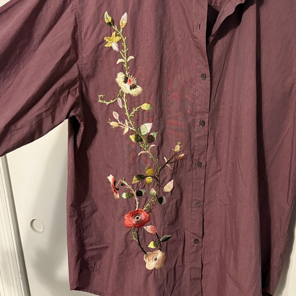 Sundance Embroidered Blouse Button Up Pin Stripe Purple Floral Collared 10 - Picture 3 of 8